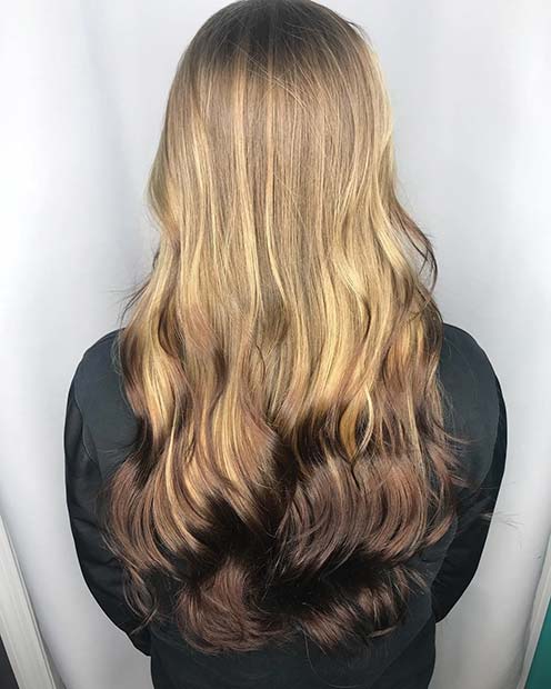 Balayage Sable Blonde à Balayage Inverse Marron Foncé