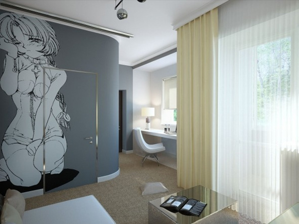 Bureau à domicile avec impression murale japonaise