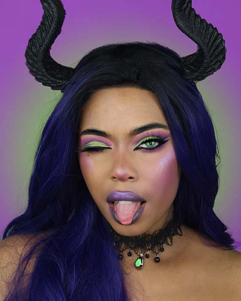 Maquillage d'Halloween inspiré par Maléfique