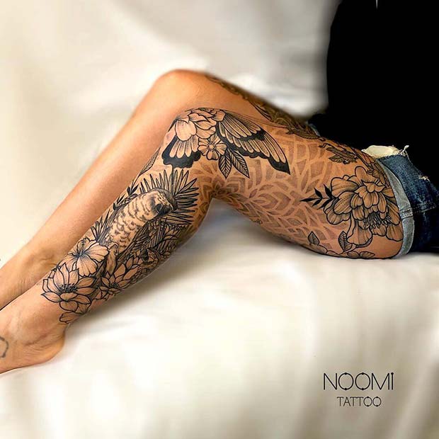 Idée incroyable de tatouage de jambe complète