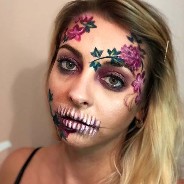 Conception de squelette floral pour des idées de maquillage squelette pour Halloween