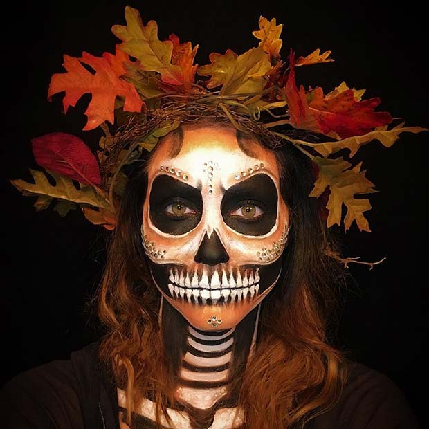 Maquillage squelette d'automne pour les idées de maquillage squelette pour Halloween