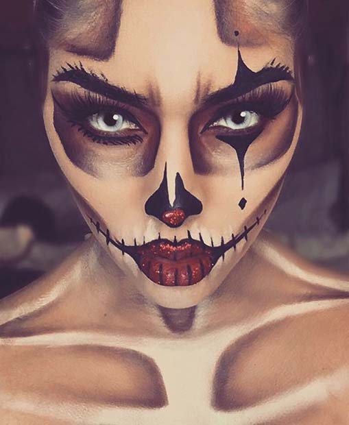 Maquillage de clown squelette pour des idées de maquillage de squelette pour Halloween