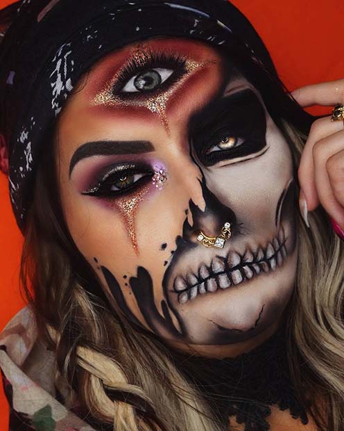 Idée de maquillage pour Halloween squelette gitan