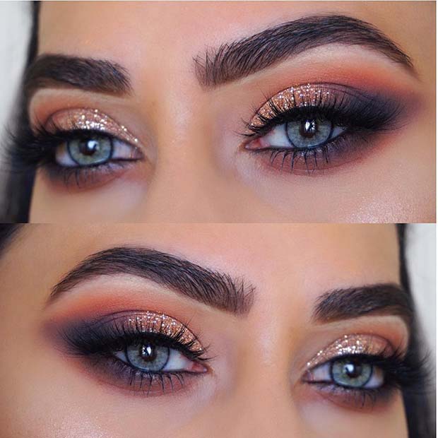 Ιδέα μακιγιάζ Sparkly Smokey Eye για μπλε μάτια