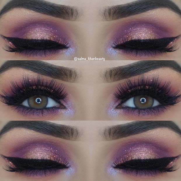 Violet & Maquillage pour les yeux à paillettes d'or rose