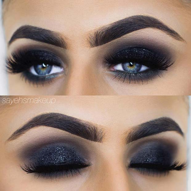 Black Smokey Eyes with Sparkle