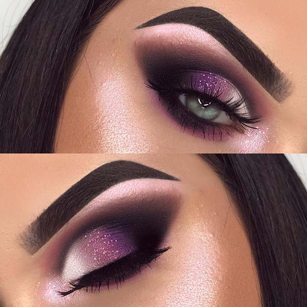 Sparkly Purple Eye Μακιγιάζ για μπλε μάτια