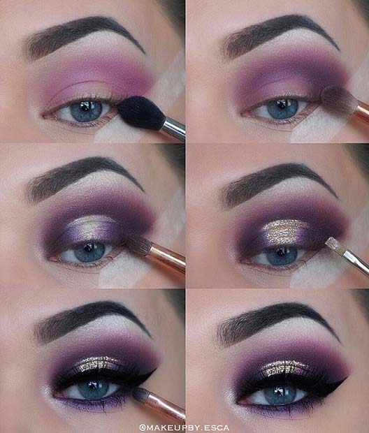 Purple and Gold Glitter Eye Makeup Idea