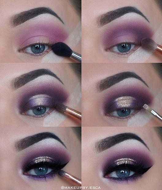 Idée de maquillage pour les yeux violet et doré