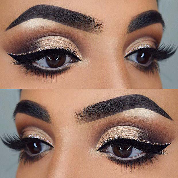 Pretty Eye Makeup με Gold Glitter Liner