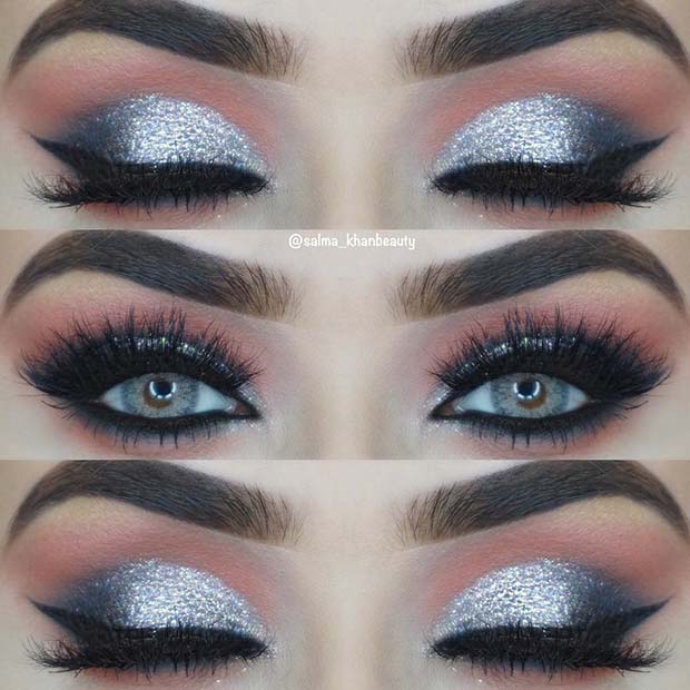 Maquillage pour les yeux à paillettes argentées scintillantes