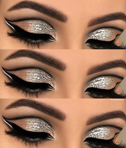 Retro Eyeliner και Glitter Eye Makeup Look