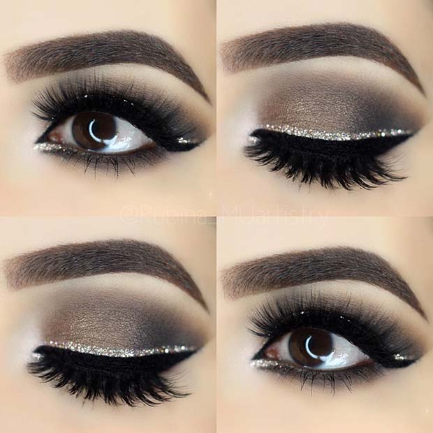 Smokey Eye avec doublure à paillettes argentées