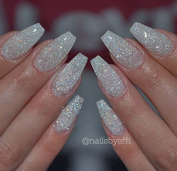 Silver Glitter Nail Design