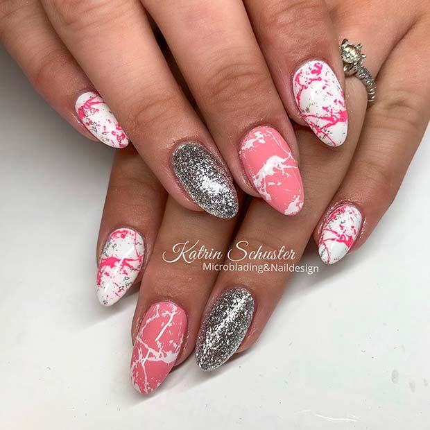 Ροζ Μάρμαρο και Glitter Nails