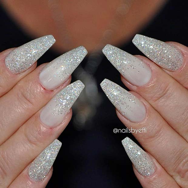 Ασημένια Glitter Coffin Nails