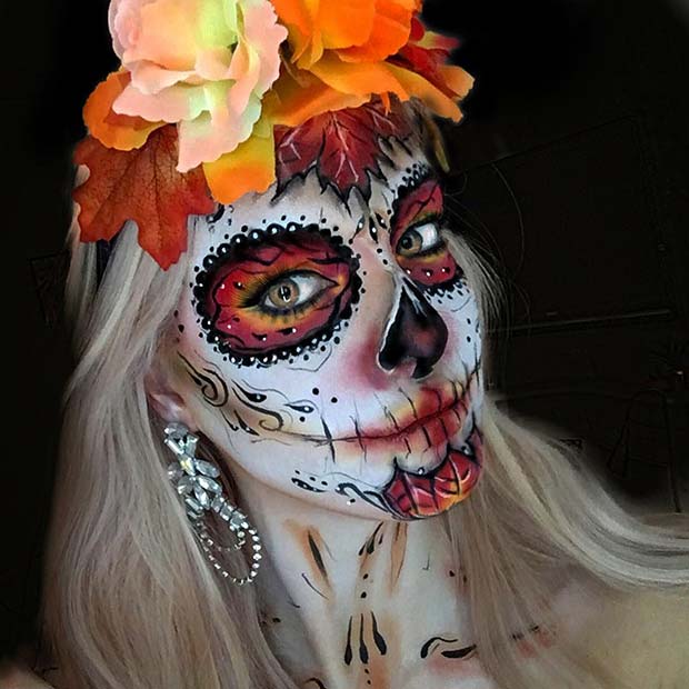 Maquillage Sugar Skull avec un thème d'automne