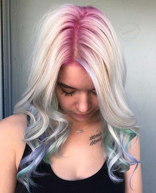 Ιδέα χρώματος ροζ, μπλε και ξανθών μαλλιών
