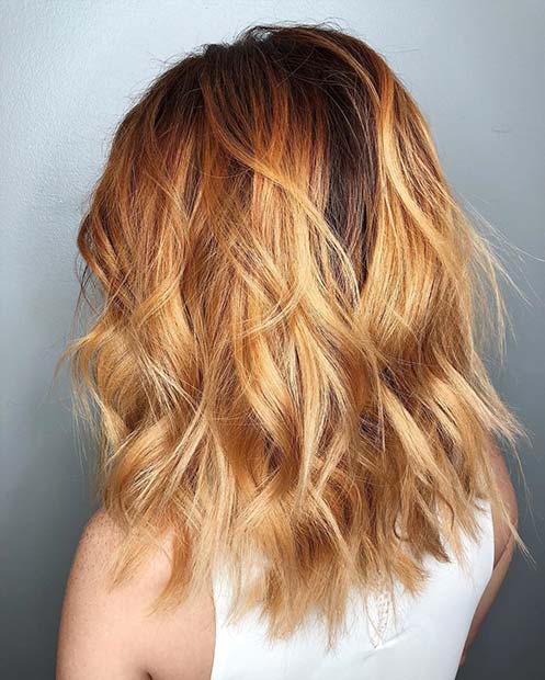 Warm Summery Balayage + Messy Lob Cut