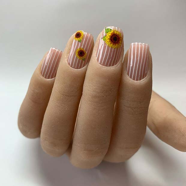 Nail Art Tournesols et Rayures