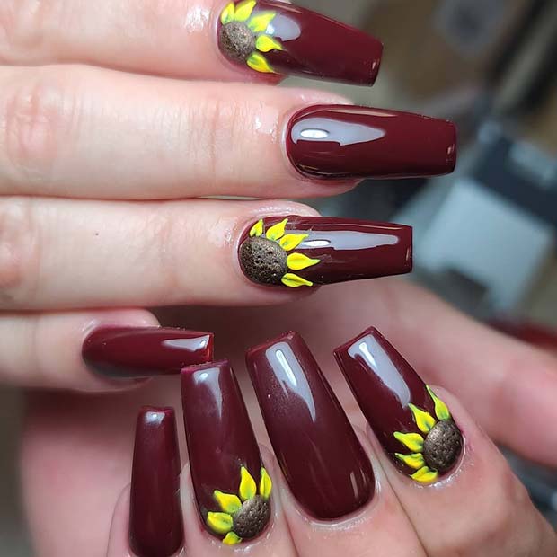 Ongles Tournesol Bordeaux