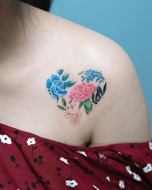 Ζωντανή Floral Heart Tattoo Idea