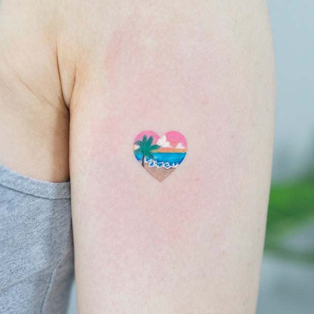 Conception mignonne de tatouage de petit coeur de plage
