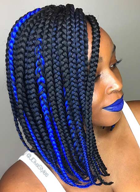 Tresses Bob longues noires et bleues audacieuses