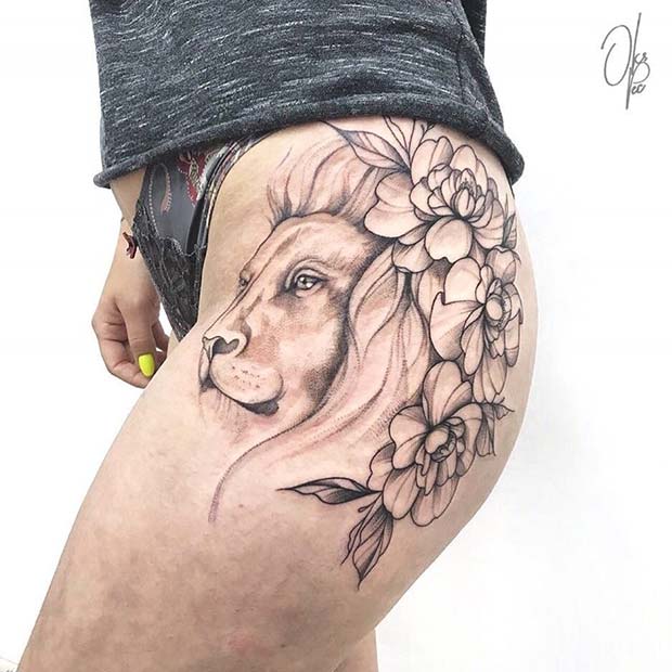 Idée de tatouage de hanche de lion badass