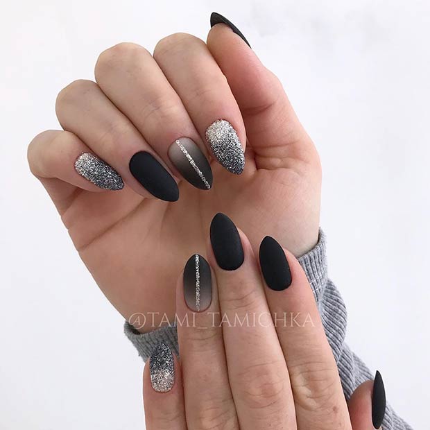 Black Matte Nail Art for Short Nails