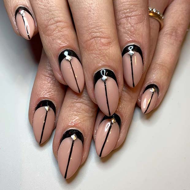 Chic Nude and Black Nail Art
