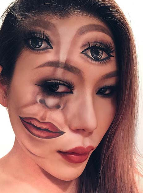 Illusion de maquillage à deux visages pour Halloween