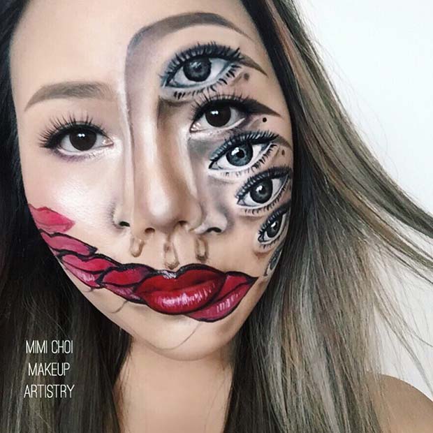 Idée d'illusion de maquillage pour les yeux et les lèvres