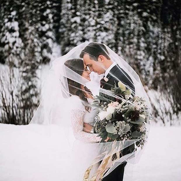 צילום חתונה לחורף עם רעלה