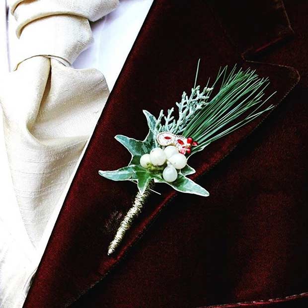 Mistletoe Boutonniere Ιδέα για χειμερινό γάμο