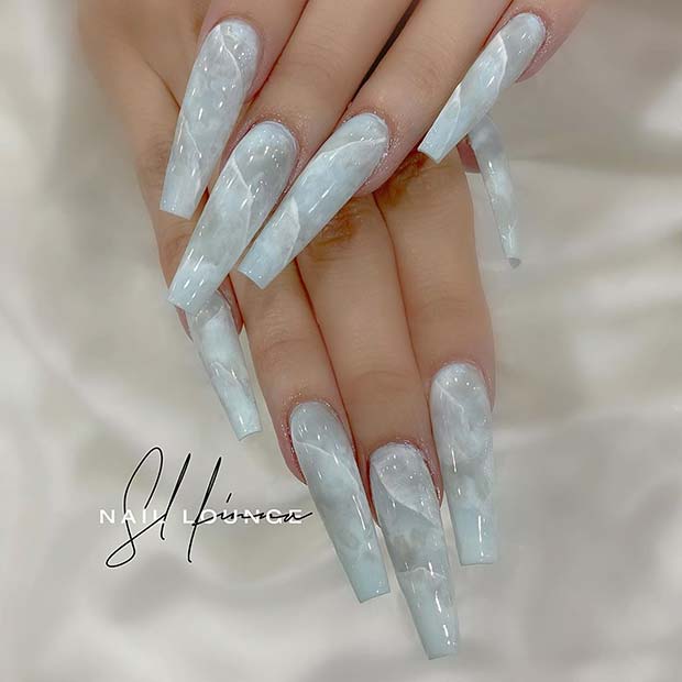 Glam Marble Mani for Long Nails