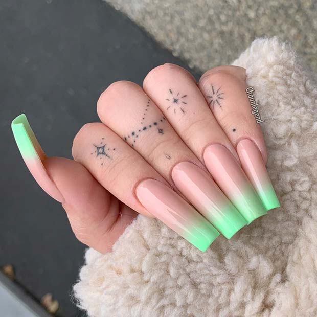 Ongles Ombre Vert Pastel