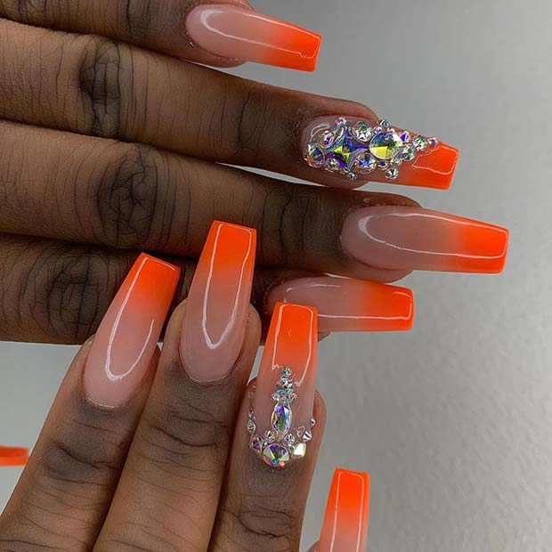 Neon Orange Ombre Nails