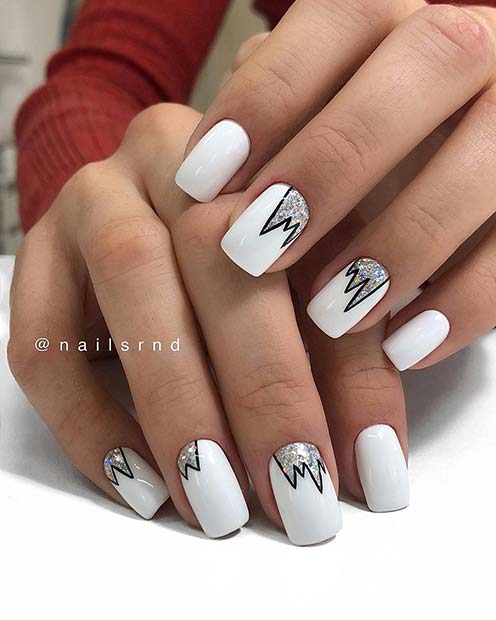 Nail Art Blanc et Argent