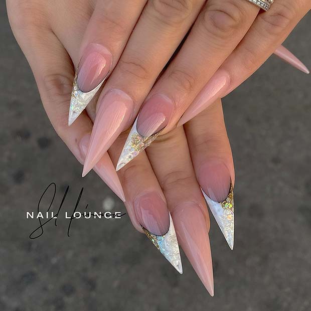 Nude Stiletto Nails with White Tips