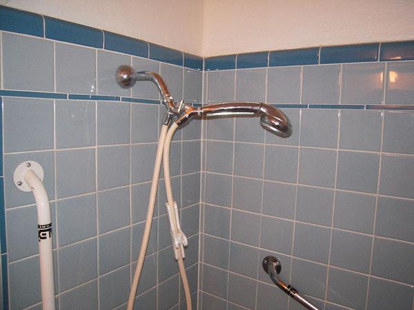 Douche à deux têtes de salle de bain bleue