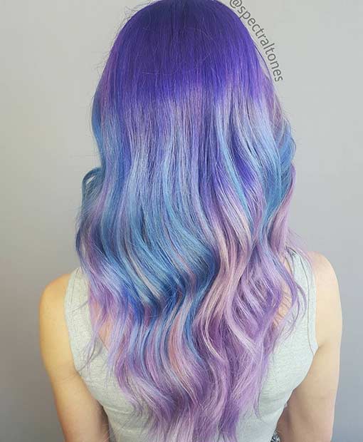 רעיון צבע שיער בצבע סגול וכחול פסטל