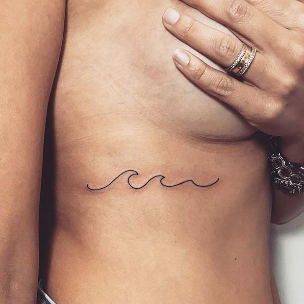 Simple Wave Rib Tattoo Idea