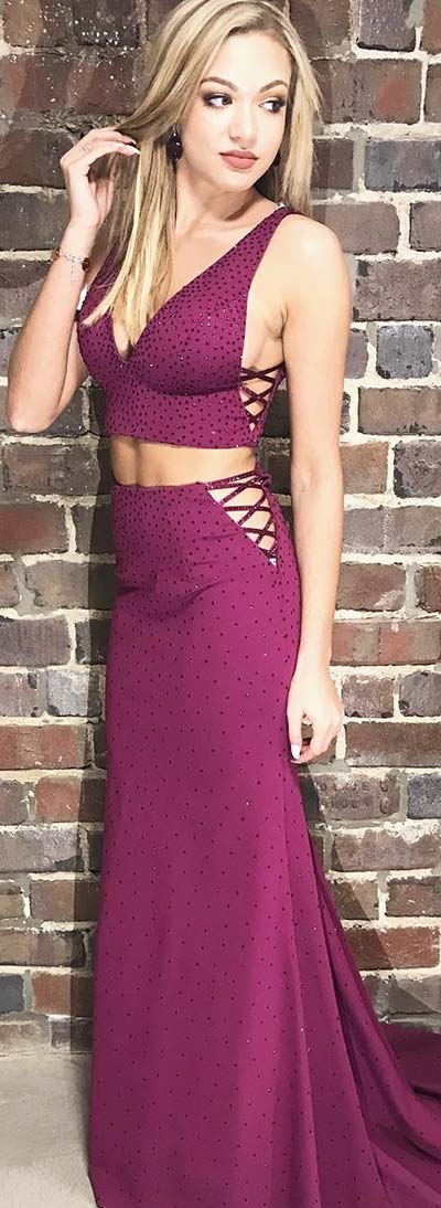 Robe de bal bordeaux deux pièces