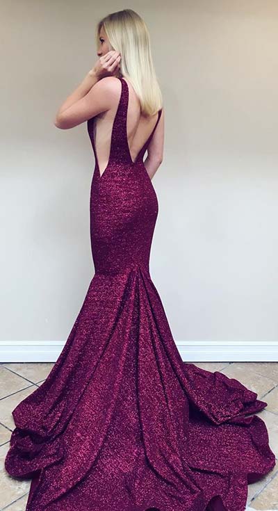 Robe de bal dos nu bordeaux