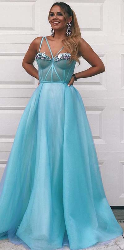 Όμορφο Princess Blue Dress Prom