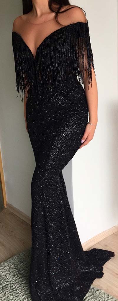 Chic Black Tassel Prom Dress