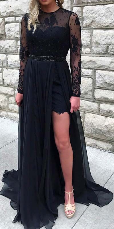 Μαύρη Δαντέλα Prom Dress