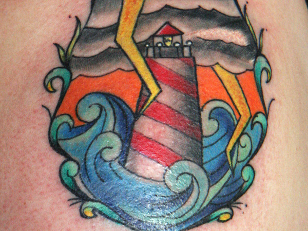 Thunder Light House Ocean Tattoo